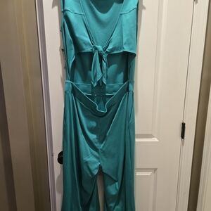 Teal Sleeveless Jumpsuit with Tie Front